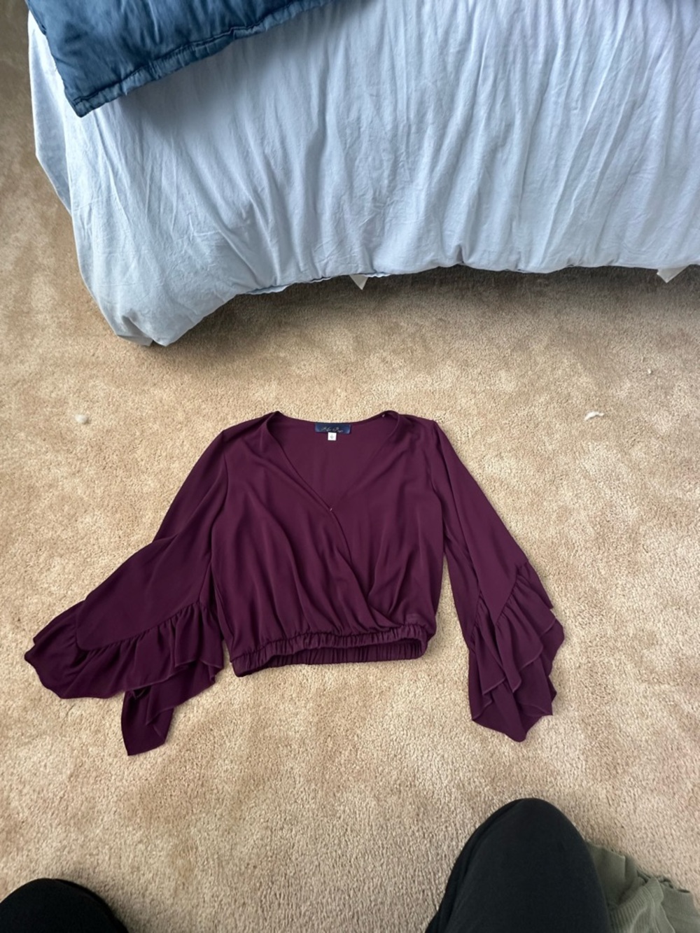 Blue Rain Plum Ruffle-Sleeve Wrap Blouse